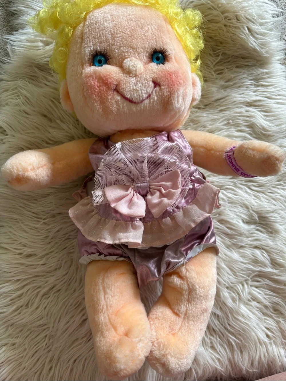 Kenner Hugga Bunch Precious Hugs 18” Blonde Curly Plush Doll 80’s Baby Vintage